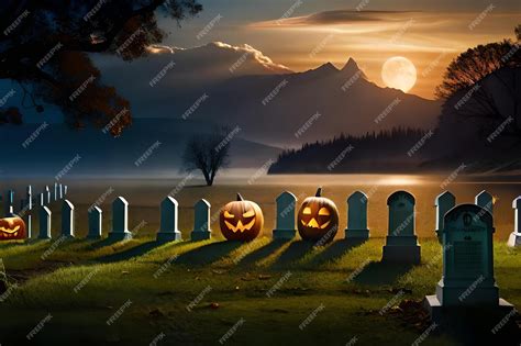 Premium Photo | Halloween pumpkins on a fence in front of a sunset.