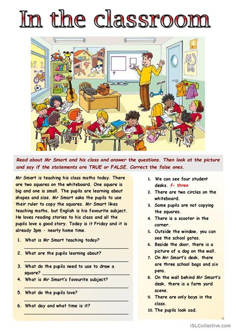 In The Classroom English Esl Worksheets Pdf And Doc