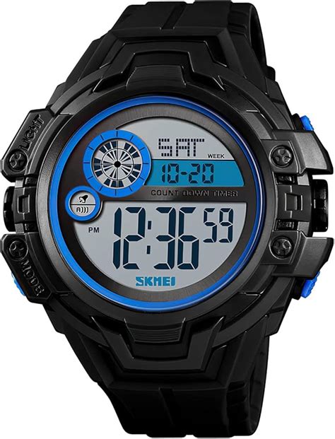 Montre Digitale Homme Sport Militaire Montre Bracelet Bleu M