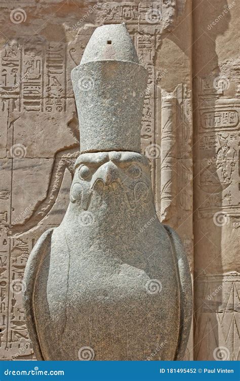 Closeup Of Horus Statue At Ancient Egyptian Temple In Edfu Stock Photo