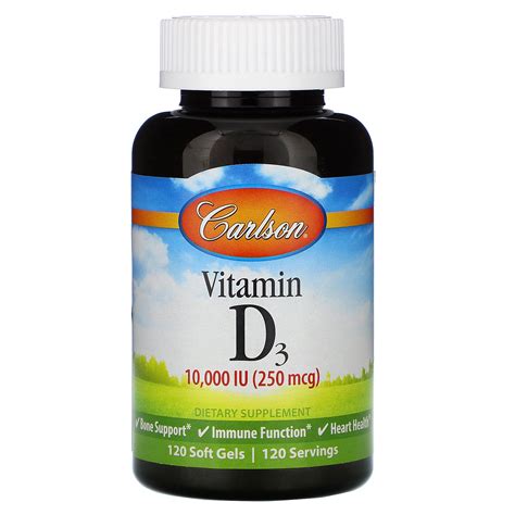 Carlson Labs Vitamin D3 10 000 Iu 250 Mcg 120 Soft Gels Casein Free Ebay