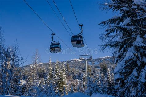 Ski Gondola Lift in Mountains Ski Attraction. Mountains Winter Landscape View Stock Photo ...