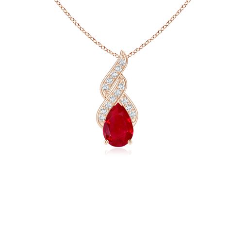 Angara Solitaire Pear Shaped Ruby Flame Pendant In K Rose Gold