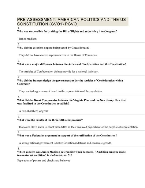 Us Constitution Act Study Guide Pre Assessment American Politics And