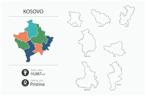 Map of Kosovo with detailed country map. Map elements of cities, total ...