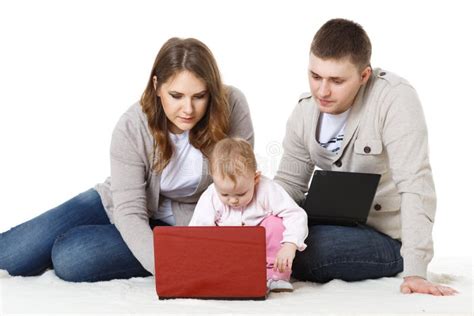 Happy family with laptop. stock image. Image of childhood - 29113109