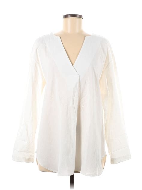 Noracora 100 Cotton Solid White Ivory Long Sleeve Blouse Size M 57