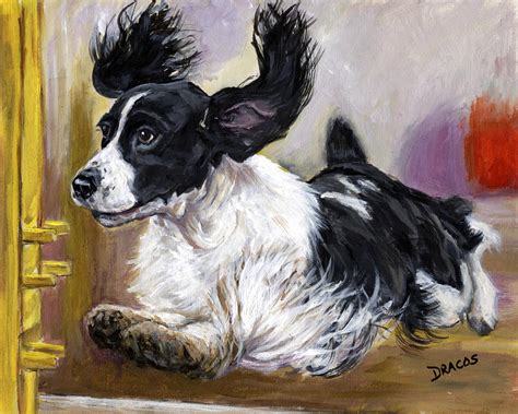 English Springer Spaniel Doing Agility Test Painting By Dottie Dracos