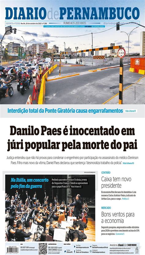 Capa Diario De Pernambuco Edi O Quinta De Outubro De