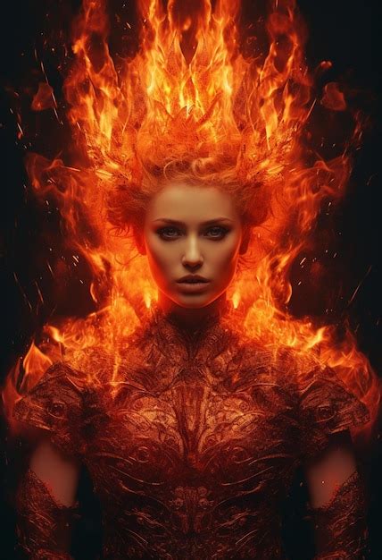 Premium Photo Full Body Woman Is A Girl Made Of Fire Fire Element Ai Generated Art