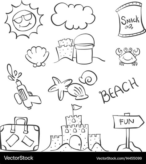 Doodle Object Summer Beach Hand Draw Royalty Free Vector