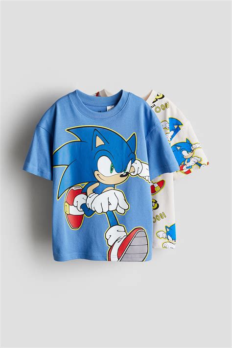 2 Pack T Shirts Round Neck Short Sleeve Blue Sonic The Hedgehog