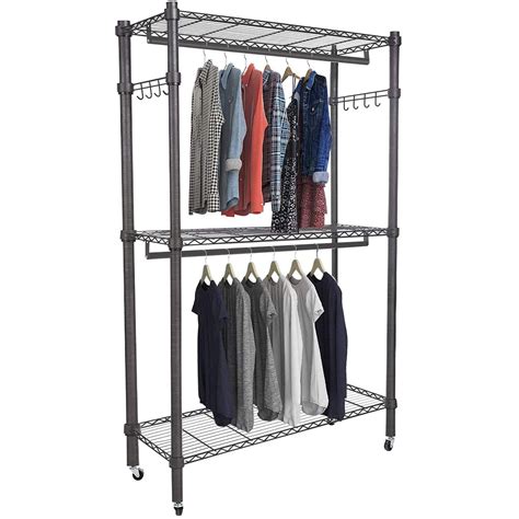 Homdox 3 Shelves Wire Shelving Clothing Rolling Rack Heavy Duty ...