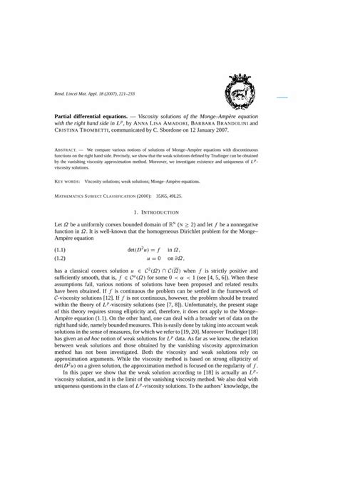 PDF Viscosity solutions of the MongeAmpère equation with the right