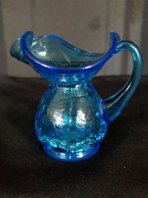 Vintage Blue Crackle Glass Pitcher Ebay