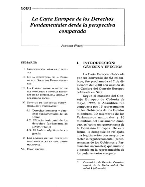 La Carta Europea De Los Derechos Fundamentales Desde La