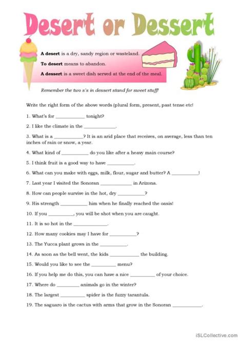 Dessert English Esl Worksheets Pdf Doc