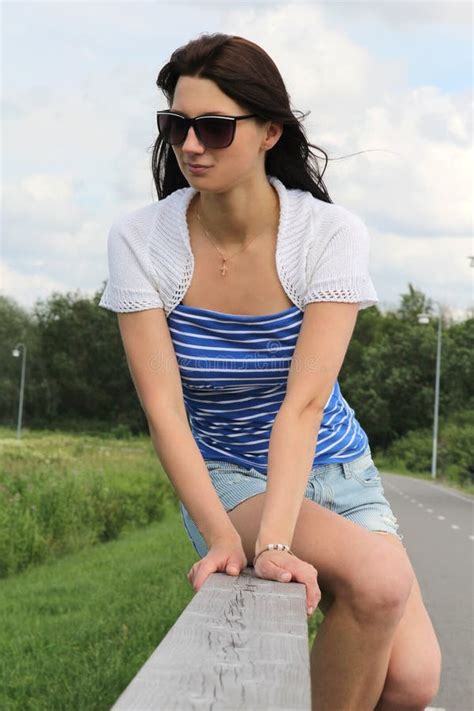 Attractive Brunette Sitting In Park Stock Photo Image Of Female Beautiful