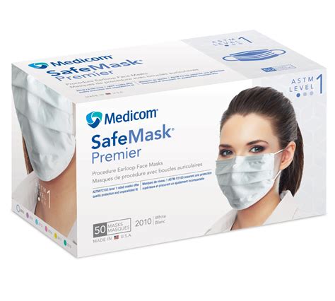 Medicom Safemask Premier Earloop Mask Astm Level 1 White 50bx Ods