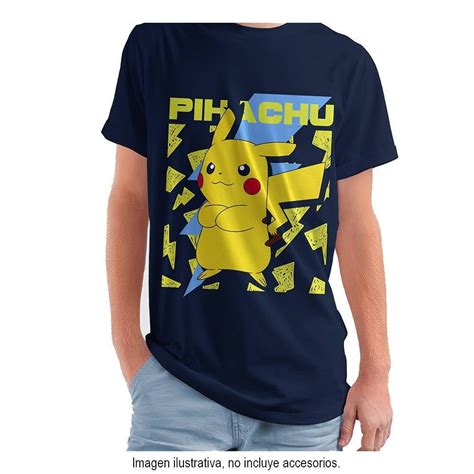 Playera Pok Mon Talla G Manga Corta Con Estampado Pikachu Azul Marino