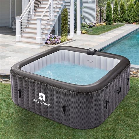 RELXTIME Inflatable Hot Tub Portable Air Jet Square Spa Outdoor Heater Blow Up Hottub Built In