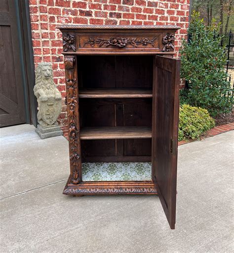 Antique French Jam Cabinet Carved Oak Renaissance Revival Roses Tall