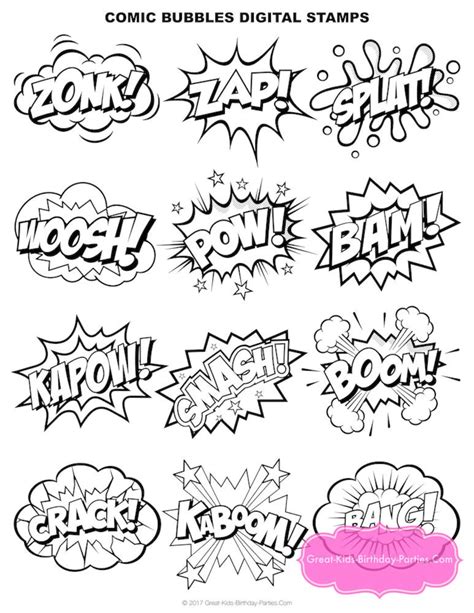 COMIC Bubble DIGITAL STAMPS Superhero Word Bubbles Superhero Clipart ...