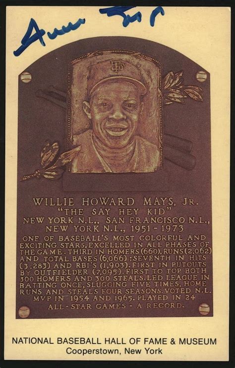 Willie Mays Signed Gold Hall Of Fame Postcard Jsa Coa Pristine Auction