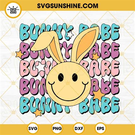 Bunny Babe Svg Retro Easter Svg Spring Svg Smiley Face Bunny Svg Png