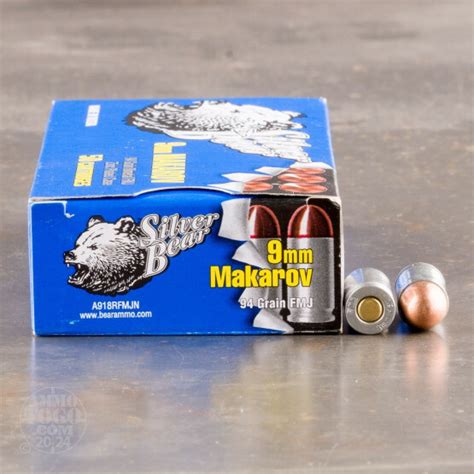 9mm Makarov 9x18mm Ammunition For Sale Silver Bear 94 Grain Full Metal Jacket Fmj 50 Rounds