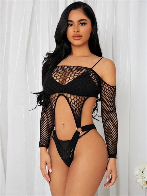 Classic Sexy Ring Linked Fishnet Teddy Bodysuit Without Lingerie Shein Uk