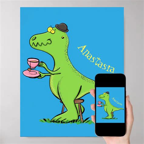 Cute Funny Green T Rex Dinosaur Cartoon Poster Zazzle