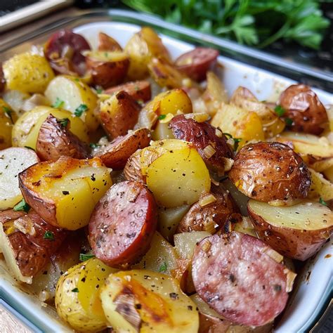 smoked sausage  potato bake hearty  delicious