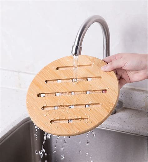 Set Of 8 Bamboo Trivets Bamboo Hot Pads Trivet With Non Slip Pads Heat Resistant Pads For Hot