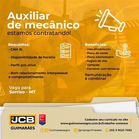 Auxiliar De Mec Nico Jcb Sorriso Guimar Es Agr Cola