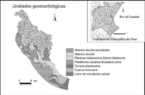 Localización de la zona de estudio Esquema geomorfológico y red de