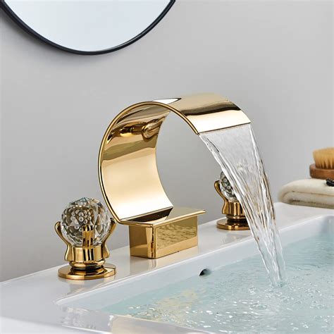 Buy Yagatap Gold Bathroom Sink Faucet 3 Hole 2 Handle Crystal Knobs