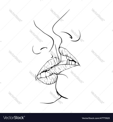 Couple kissing lips sketch line art Royalty Free Vector