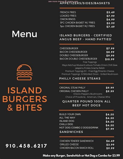 Menu At Island Burgers And Bites Restaurant Carolina Beach