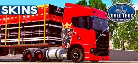 Skins Scania S Vermelha Logo Griffin No Rodotrem Tampa Alta