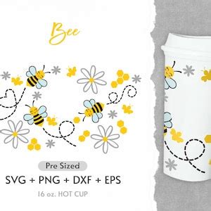 Oz Bee Hot Cup Svg Hot Cup Svg Honeycomb Svg Full Wrap Bees Flower Svg Flower Floral Svg