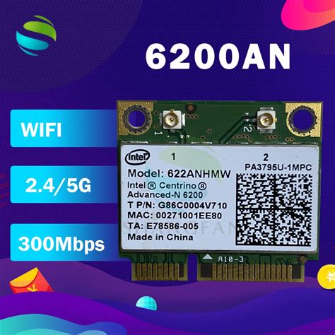 인텔 센트리노 고급 N 6200 6200AN 622AN 622ANHMW 6200AGN 하프 미니 PCIe 300Mbps WLAN ...