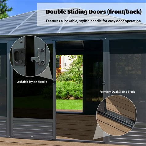 Domi All-Season Sunroom with Double Sliding Doors, Aluminum frame and