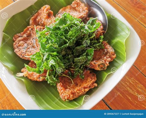 Deep Fried Fish Cake With Fried Holy Basil Stock Image Image Of Spicy