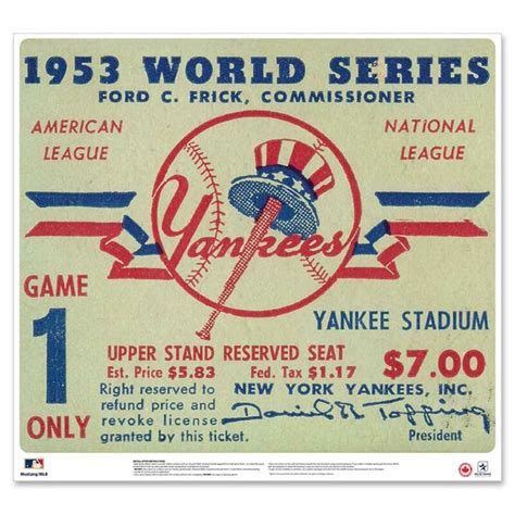 New York Yankees 1953 World Series Game 1 24'' Ticket Stub | New york ...