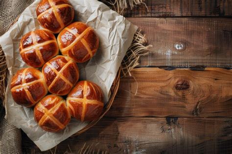 Premium Photo Overhead View Of Traditional Easter Hot Cross Buns An Easter Snack