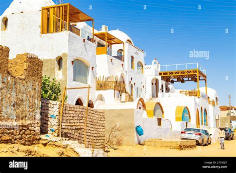 Colorful bright houses of the famous Nubian village. Aswan, Egypt ...