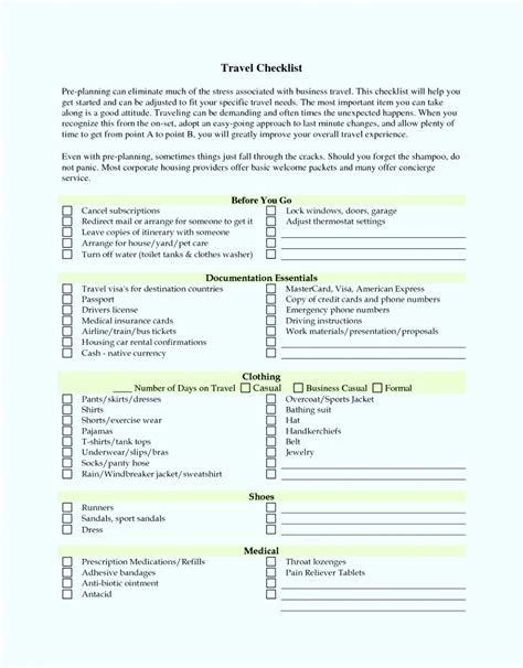 Editable Travel Checklist Plate Samples Excel Form Business Word Agent ...