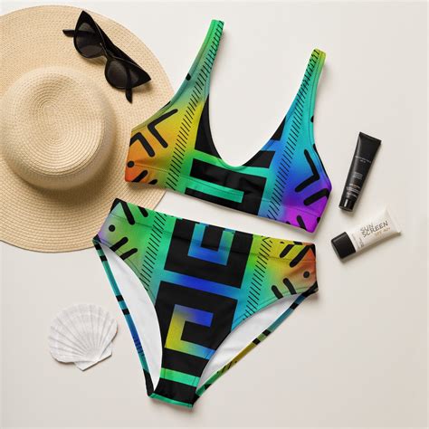 Rainbow African Mud Cloth Printed High Waisted Bikini Etsy