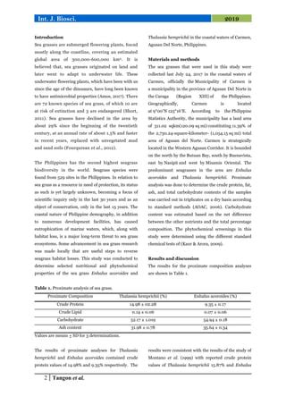 Phytochemical screening and proximate composition of the sea grasses Enhalus acoroides and ...